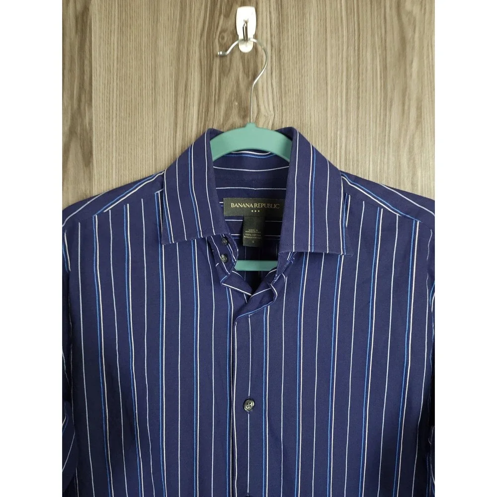 Banana Republic Mens Sm Navy Blue Striped Long Sleeve Cotton Button Down Shirt